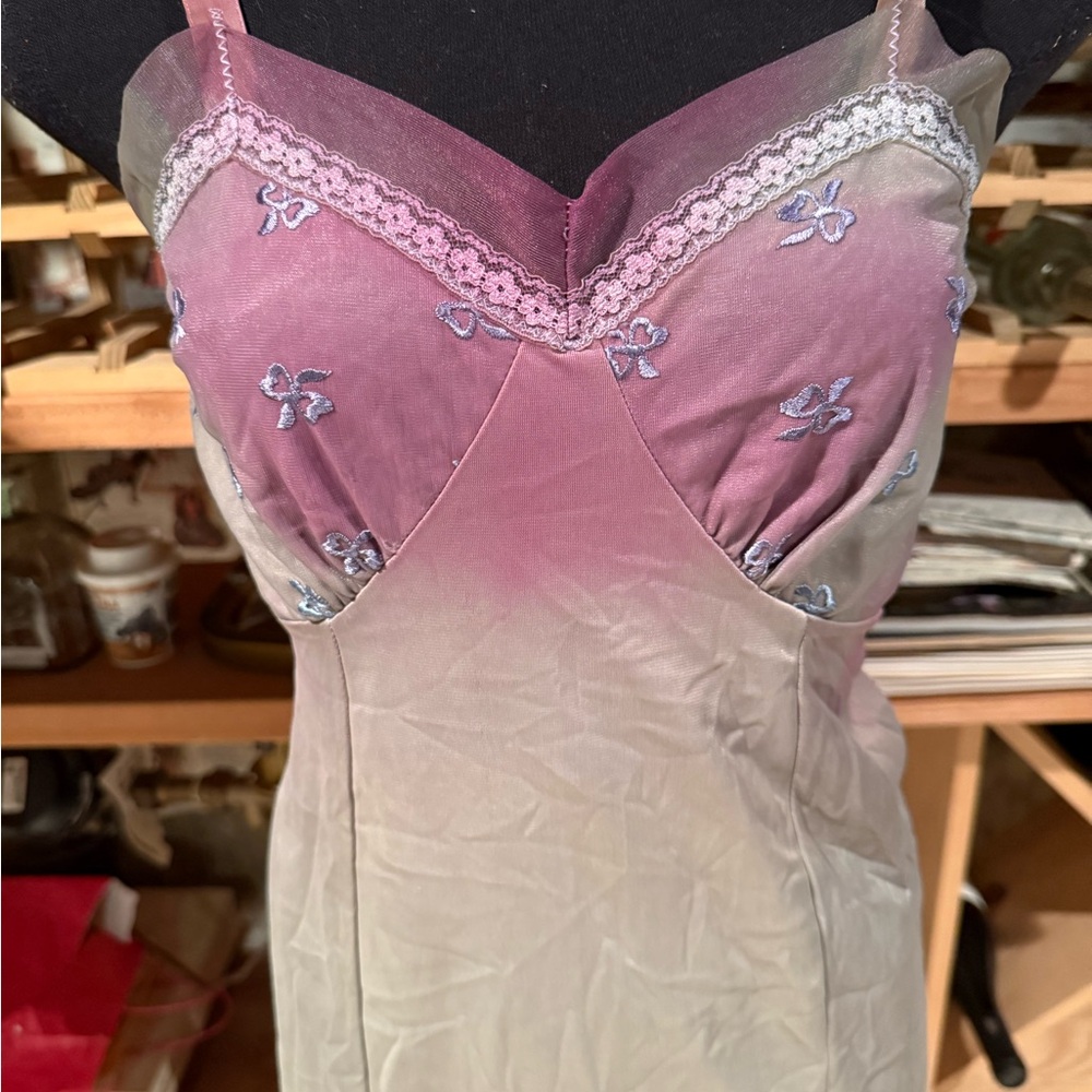 Pink and Soft Blue Vintage Slip Dress - Picture 3 of 5